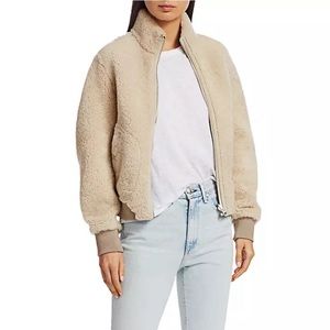 Rag & Bone Jodi Reversible Ivory Cream White genuine shearling bomber jacket